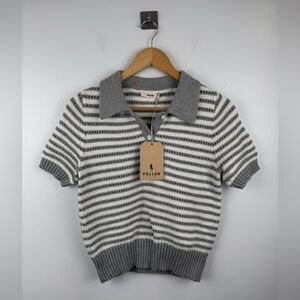 NWT Feller Women Harriette Nautical Stripe Polo Knit Top Size Small